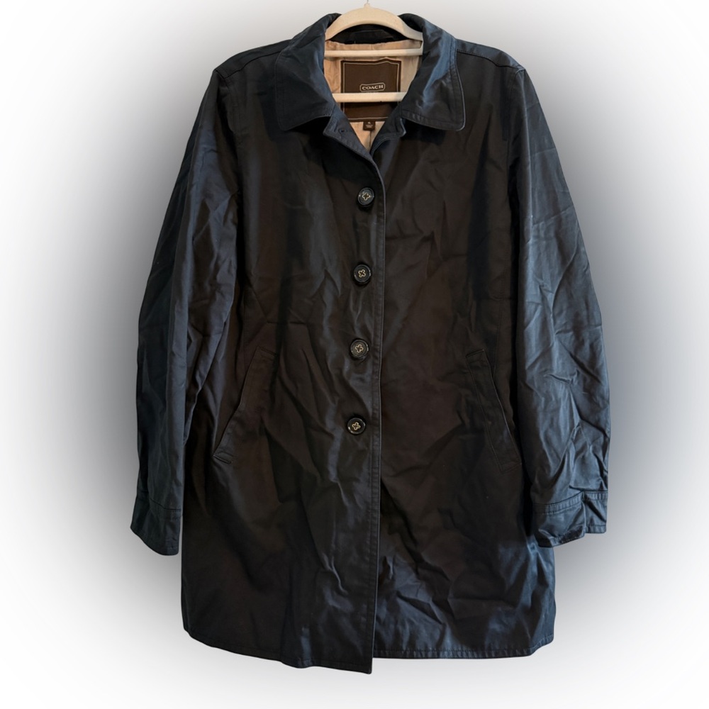 Coach Monogrammed Trench Rain Coat Minimalist Jacket Black XL